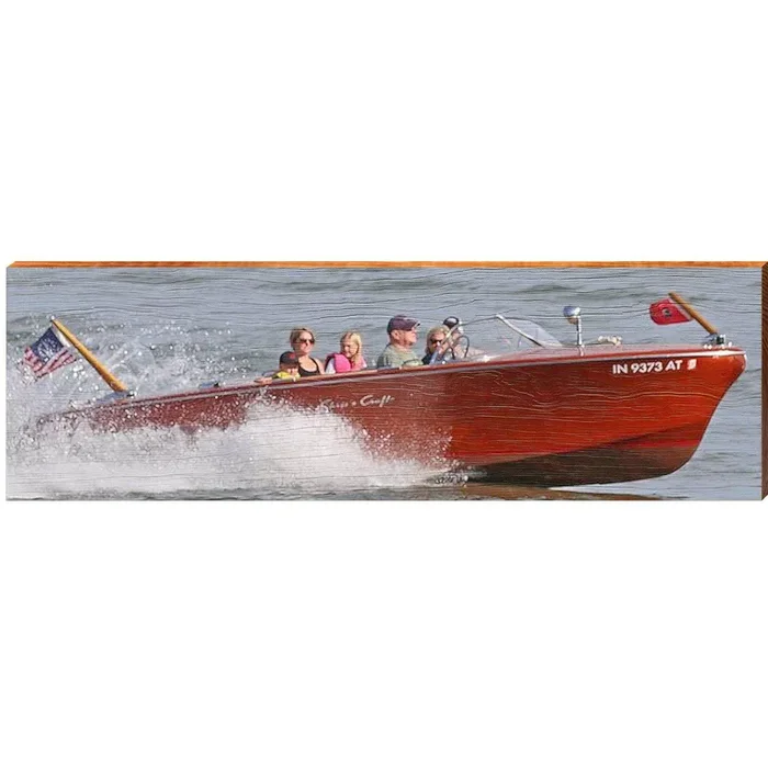 Vintage Speed Boat | Wall Art Print on Real Wood