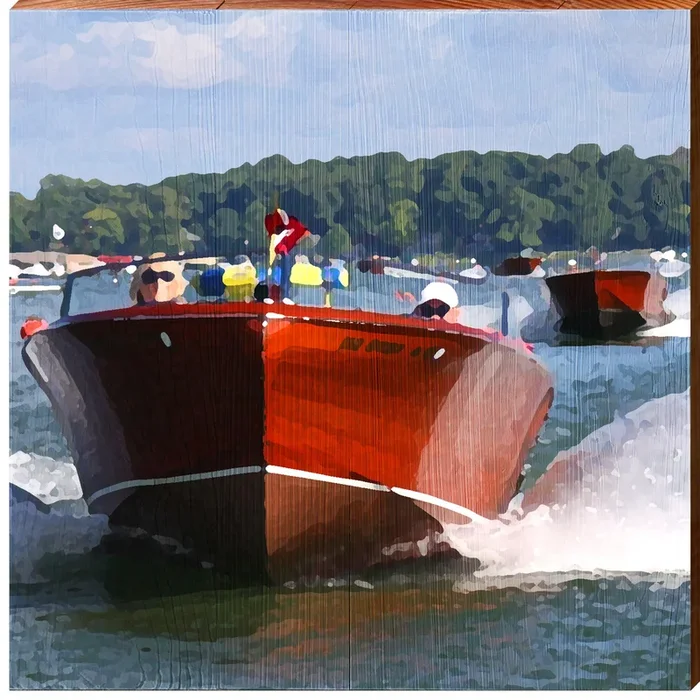 Vintage Speed Boats | Wall Art Print on Real Wood
