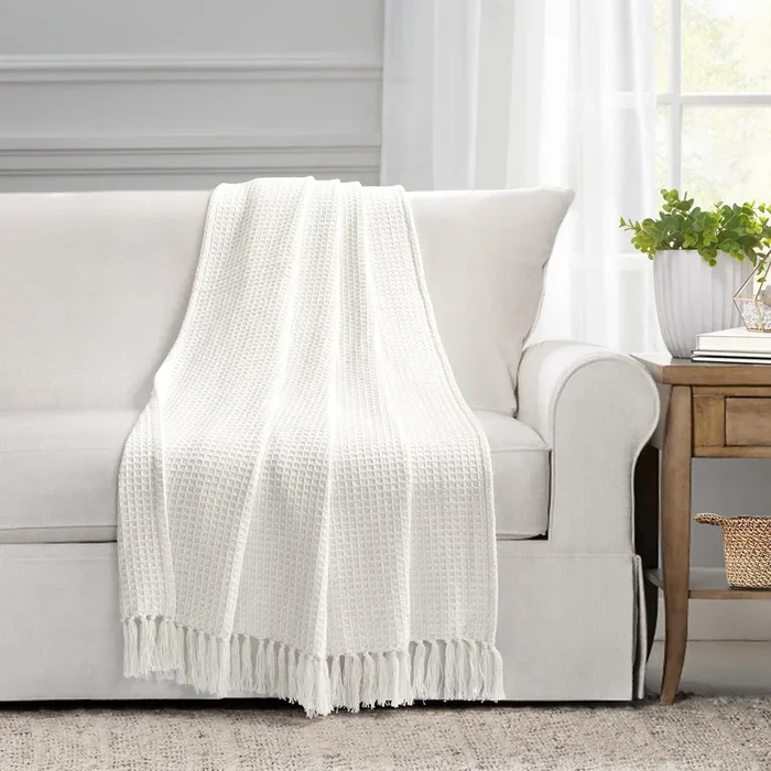 Waffle Cotton Knit Tassel Fringe Throw – Decor Steals