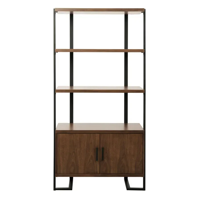 Walnut finish and rustic black metal finish Sedley Collection Bookshelf By homelegnace