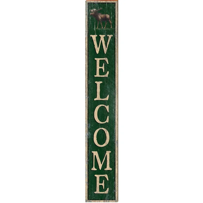 Welcome Moose Green Sign | Wall Art Print on Real Wood