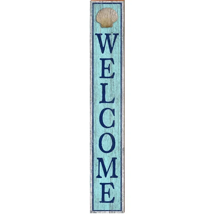 Welcome Sea Shell Blue Sign | Wall Art Print on Real Wood