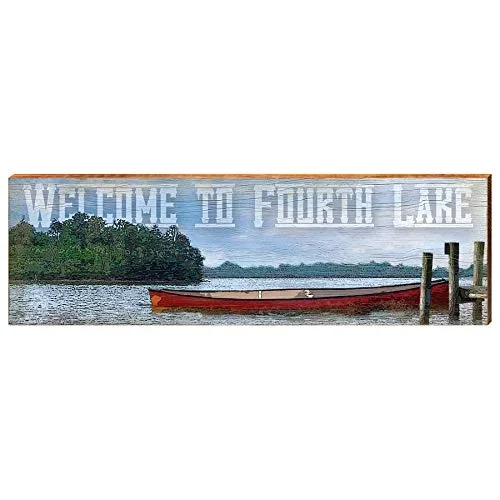 Welcome to Fourth Lake Home Decor Art Print on Real Wood
