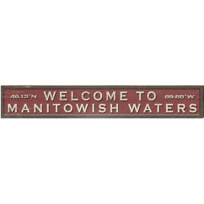 Welcome to Manitowish Waters Red Wooden Sign | Wall Art Print on Real Wood
