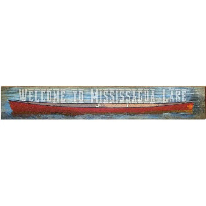 Welcome to Mississagua Lake Canoe | Wall Art Print on Real Wood