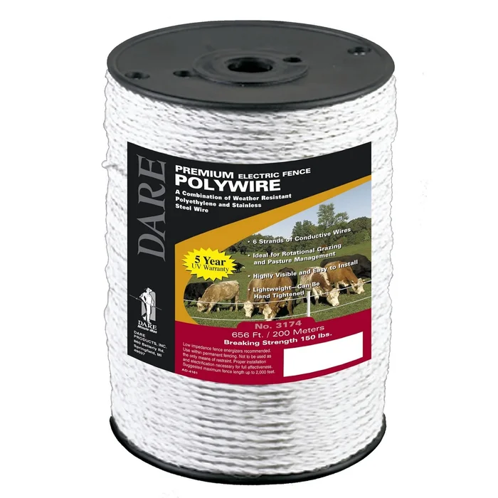 White Electric Fence Wire, 656 Feet Length for Livestock and Property Security