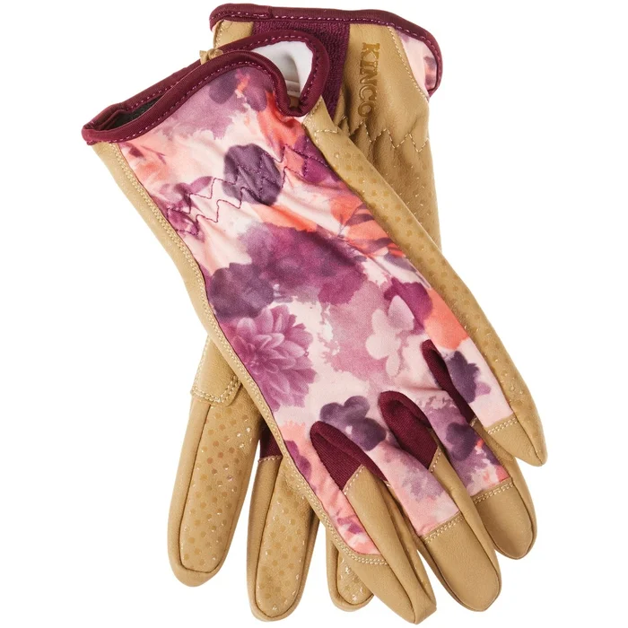 Women‘s Pro Work Gloves, Synthetic Leather Palm, Red Print Spandex Back, S