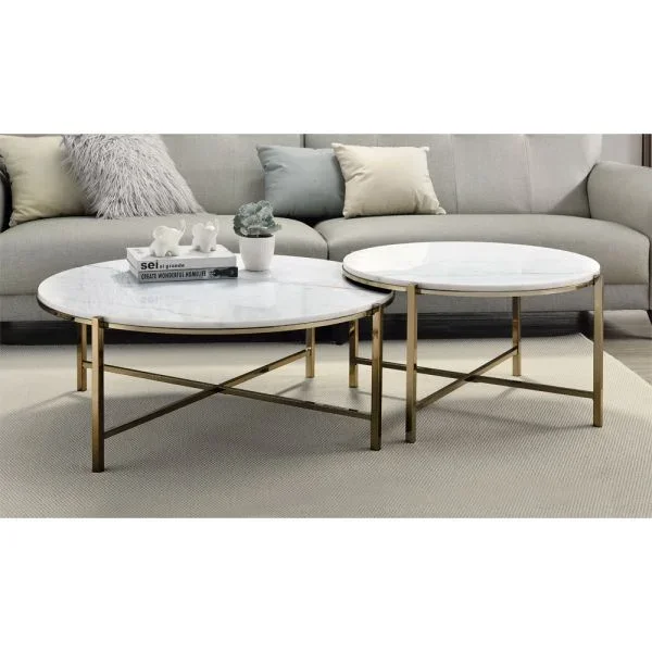 Zaidee Nesting Table Set with Natural Marble Top LV02797 By ACME