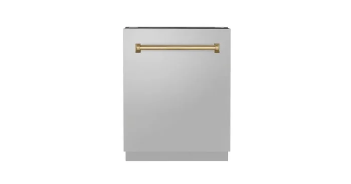 ZLINE KITCHEN AND BATH ZLINE Autograph Edition 24″ Tallac Series 3rd Rack Top Control Built-In Tall Tub Dishwasher in Stainless Steel with Champagne Bronze Handle, 51dBa (DWVZ-304-24-CB) DWVZ30424CB