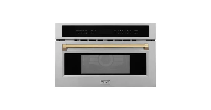 ZLINE KITCHEN AND BATH ZLINE Autograph Edition 30? 1.6 cu ft. Built-in Convection Microwave Oven in Stainless Steel and Champagne Bronze Accents (MWOZ-30-CB) MWOZ30CB