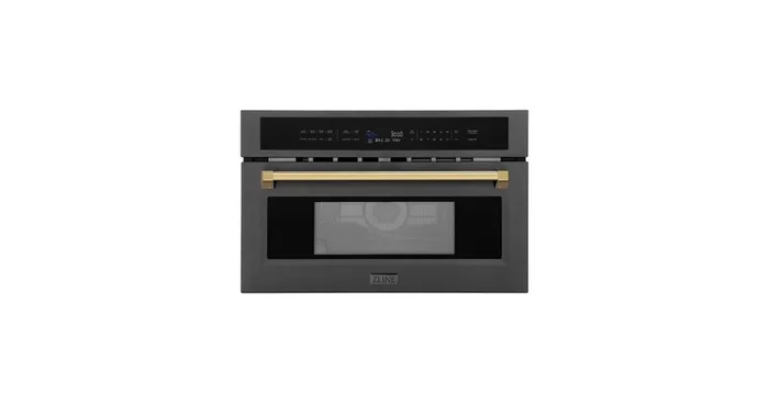 ZLINE KITCHEN AND BATH ZLINE Autograph Edition 30? 1.6 cu ft. Built-in Convection Microwave Oven in Black Stainless Steel and Polished Gold Accents (MWOZ-30-BS-G) MWOZ30BSG