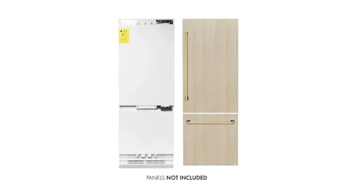 ZLINE KITCHEN AND BATH ZLINE Autograph Edition 30 in. 16.1 cu. ft. Panel Ready Built-In Bottom Freezer Refrigerator with Water Dispenser and Ice Maker with Polished Gold Accents (RBIVZ-30-G) RBIVZ30G