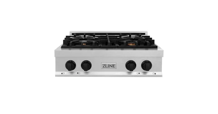 ZLINE KITCHEN AND BATH ZLINE Autograph Edition 30 in. Legacy Gas Rangetop with 4 Burners and Porcelain Cooktop in Satin Stainless Steel with Matte Black Accents (RTSZ-30-MB) RTSZ30MB