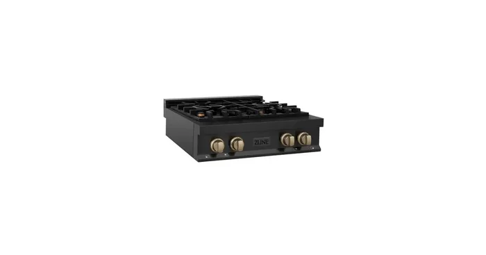 ZLINE KITCHEN AND BATH ZLINE Autograph Edition 30 in. Legacy Gas Rangetop with 4 Burners and Porcelain Cooktop in Black Stainless Steel with Champagne Bronze Accents (RTBZ-30-CB) RTBZ30CB