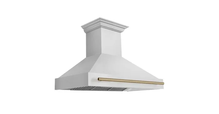 ZLINE KITCHEN AND BATH ZLINE Autograph Edition 48″ Stainless Steel Range Hood with Stainless Steel Shell and Champagne Bronze Handle (8654STZ-48-CB) 8654STZ48CB