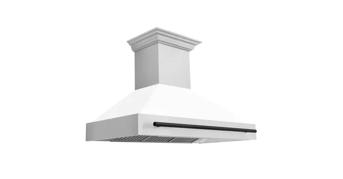 ZLINE KITCHEN AND BATH ZLINE Autograph Edition 48″ Stainless Steel Range Hood with White Matte Shell and Matte Black Handle (8654STZ-WM48-MB) 8654STZWM48MB