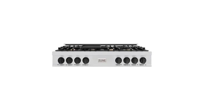 ZLINE KITCHEN AND BATH ZLINE Autograph Edition 48 in. Classic Gas Rangetop with 8 Burners and Porcelain Cooktop in Stainless Steel with Matte Black Accents (RTZ-48-MB) RTZ48MB