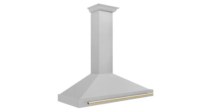 ZLINE KITCHEN AND BATH ZLINE Autograph Edition 48 in. Convertible Satin Stainless Steel Wall Mount Range Hood with Polished Gold Handle (KB4SNZ-48-G) KB4SNZ48G