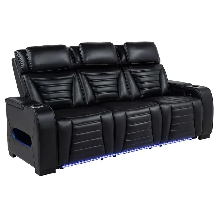 Zuma Faux Leather Dual Power Reclining LED Sofa Black by Coaster Furniture